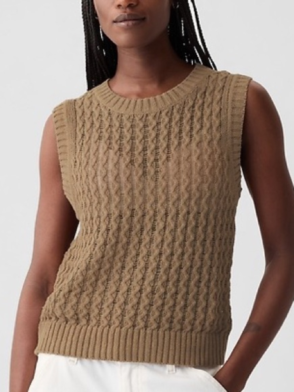 GAP Neutral Taupe Cable Knit Sweater Vest